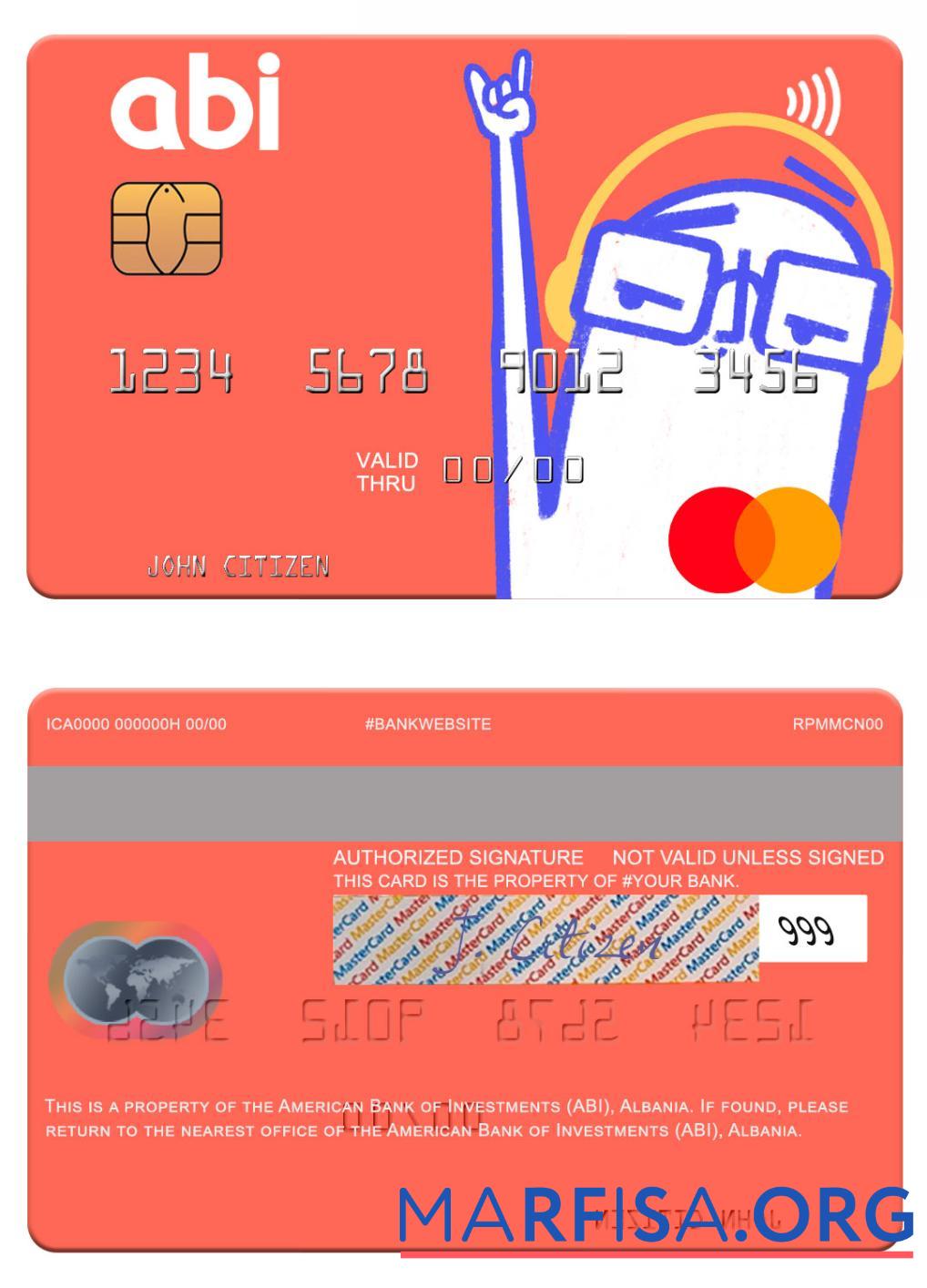 Realistic Albania American Bank of Investments (ABI) mastercard example